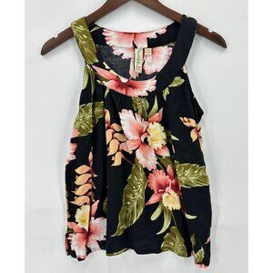 Sunny Island Hawaii Top Womens Pullover Sleeveless Floral Black Green M
